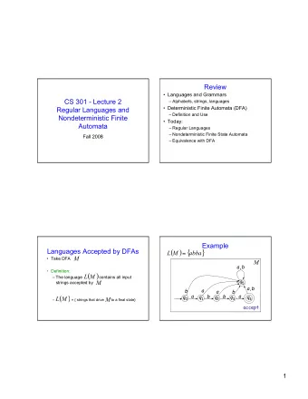 (  M  ) {  abba  }  =  M  Take DFA  M a ,  b  Definition:  L  M  (  )  The language