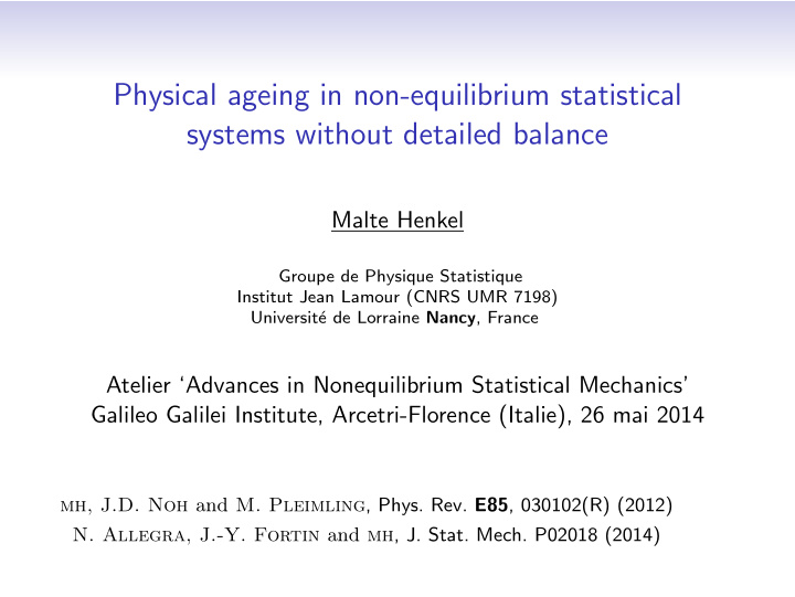 physical ageing in non equilibrium statistical systems