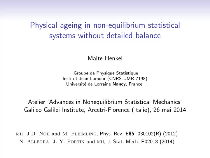 physical ageing in non equilibrium statistical systems