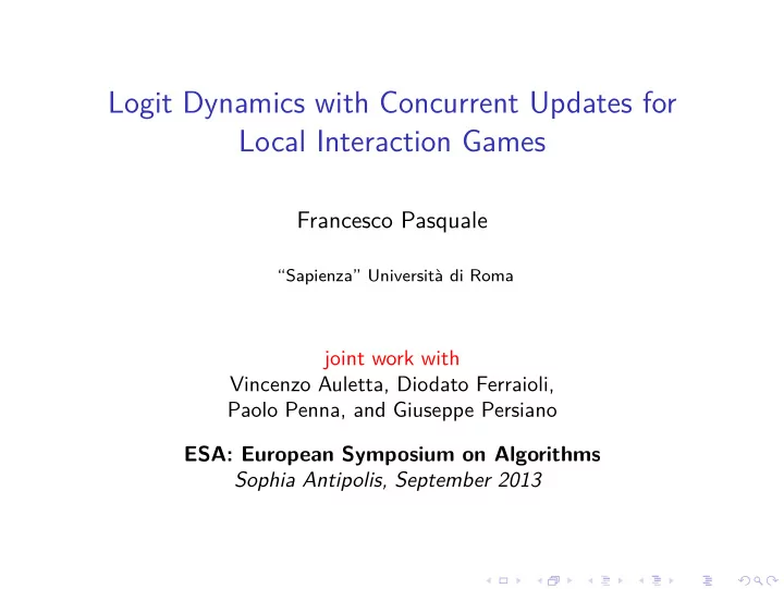 logit dynamics with concurrent updates for local
