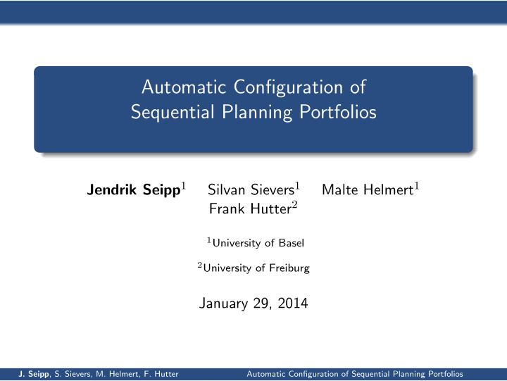 automatic configuration of sequential planning portfolios