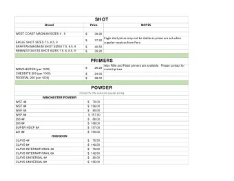 SHOT  Brand  Price  NOTES  WEST COAST MAGNUM SIZES 4 - 9  $  39.20  Eagle shot prices may not be