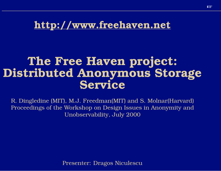 the free haven project distributed anonymous storage