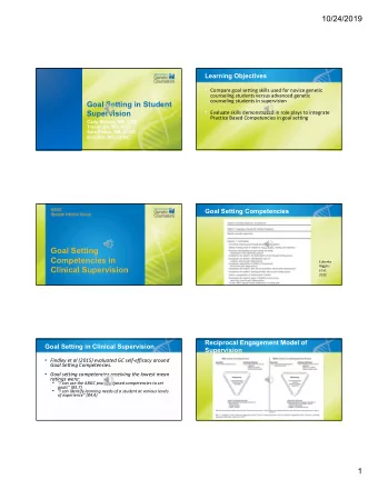 Goal Setting  Competencies in Eubanks Higgins  Clinical Supervision et al,  2012  Reciprocal