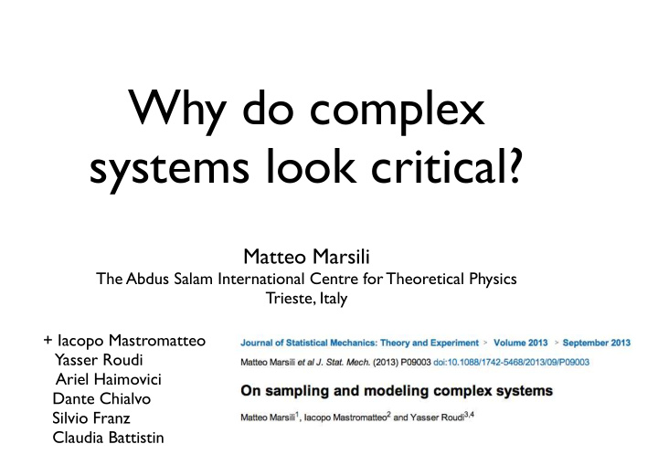 why do complex systems look critical