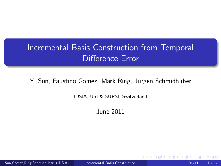 incremental basis construction from temporal difference