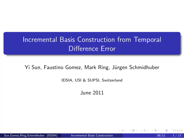 incremental basis construction from temporal difference