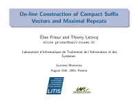on line construction of compact suffix vectors and