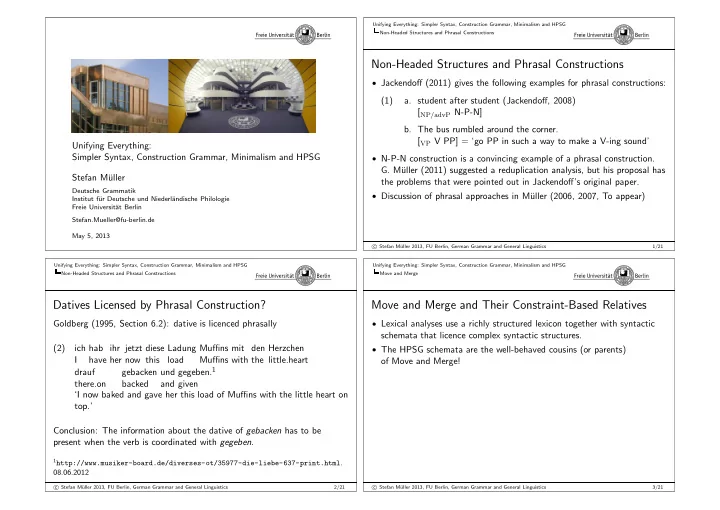 non headed structures and phrasal constructions