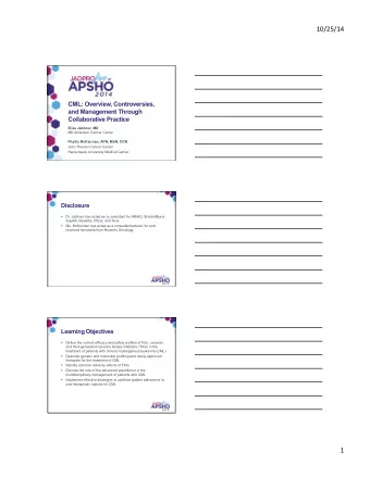 10/25/14    CML: Overview, Controversies,  and Management Through  Elias Jabbour, MD