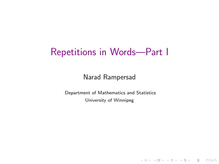 repetitions in words part i