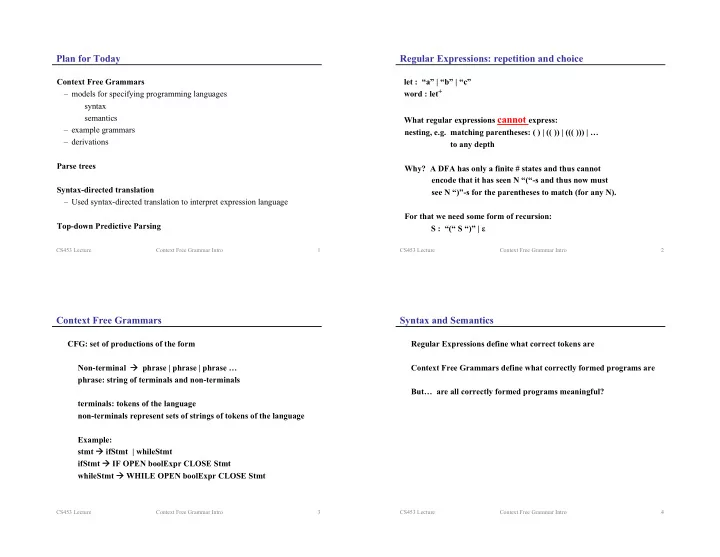 plan for today regular expressions repetition and choice