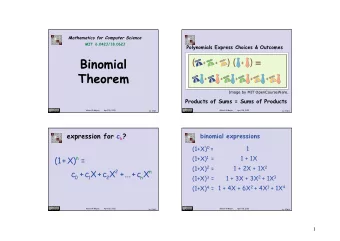 Binomial  =  +  +  + Theorem  +  +  +  +  +  Image by MIT OpenCourseWare.  Products of Sums = Sums