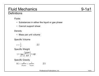 Fluid Mechanics  9-1a1  Definitions  Fluids   Substances in either the liquid or gas phase