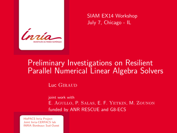 preliminary investigations on resilient parallel