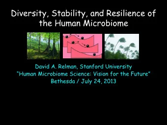 Diversity, Stability, and Resilience of  the Human Microbiome  David A. Relman, Stanford University
