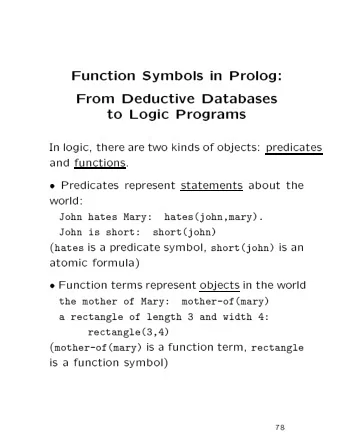 F  unction  Symb  ols  in  Prolog  F  rom  Deductive  Databases  to  Logic  Programs  In
