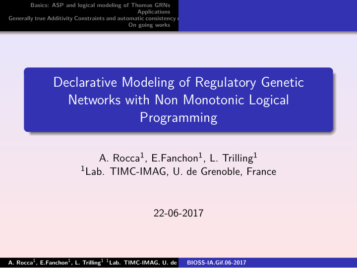 declarative modeling of regulatory genetic networks with
