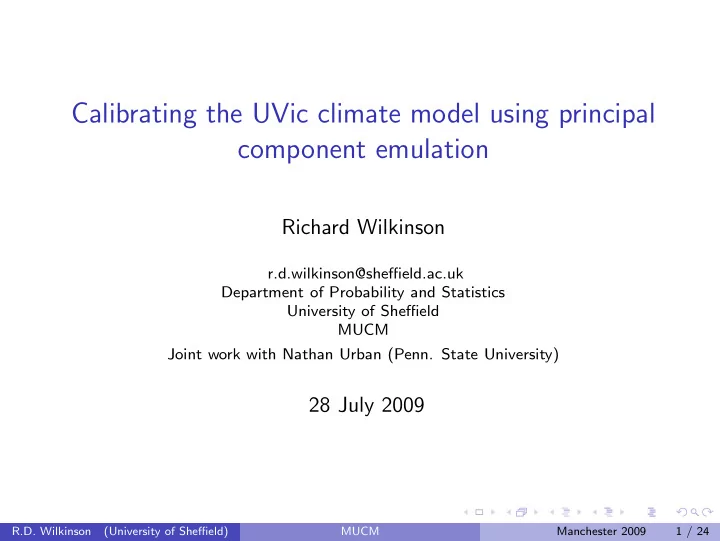 calibrating the uvic climate model using principal