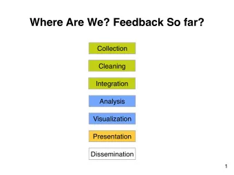 Where Are We? Feedback So far?  Collection  Cleaning  Integration  Analysis  Visualization