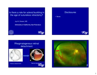 Disclosures  Is there a role for scleral buckling in  the age of sutureless vitrectomy?   None