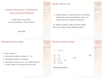 Variable selection bias  Bias in Ensemble  Bias in Ensemble  Methods  Methods  Variable selection