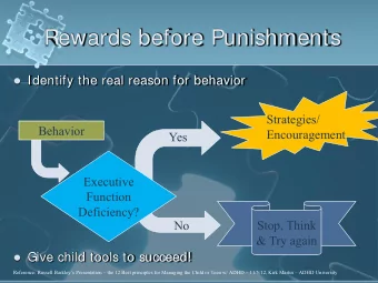 Rewards before Punishments  Identify the real reason for behavior  Strategies/  Behavior
