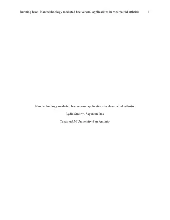 Running head: Nanotechnology mediated bee venom: applications in rheumatoid arthritis          1