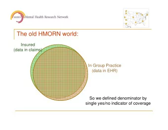 *  *  * * *  *  *  *  *  *  *  The old HMORN world:  Insured  (data in claims)  In Group Practice