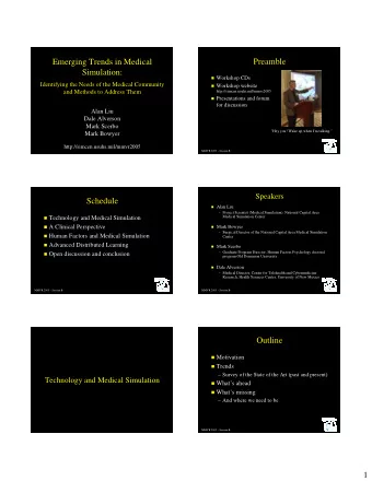 Preamble  Emerging Trends in Medical  Preamble  Emerging Trends in Medical  Simulation: