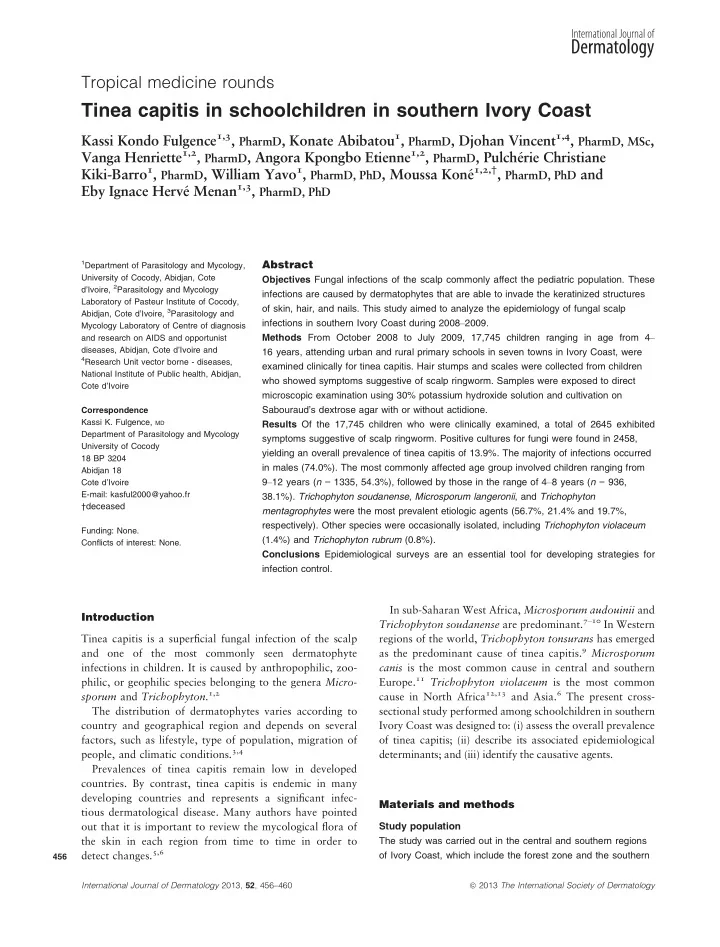 tinea capitis in schoolchildren in southern ivory coast