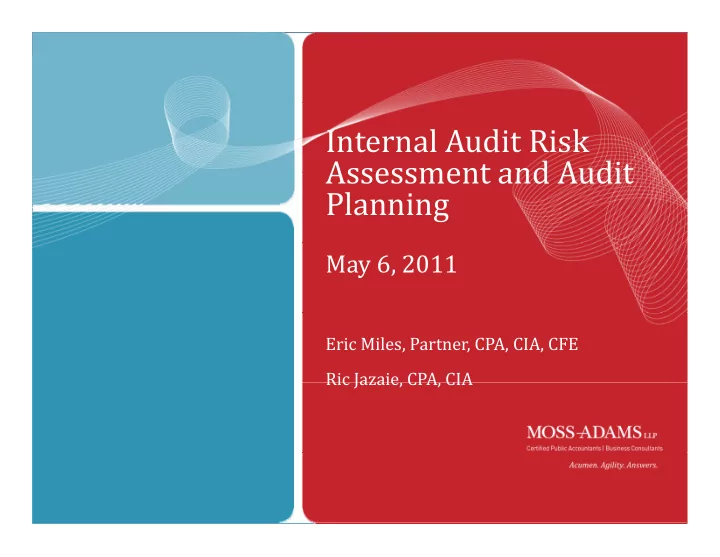 internal audit risk assessment and audit assessment and