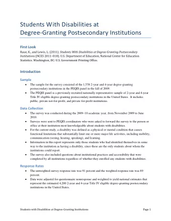 Students With Disabilities at  Degree-Granting Postsecondary Institutions  First Look Raue, K., and