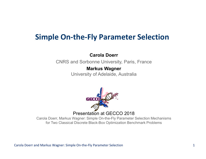simple on the fly parameter selection
