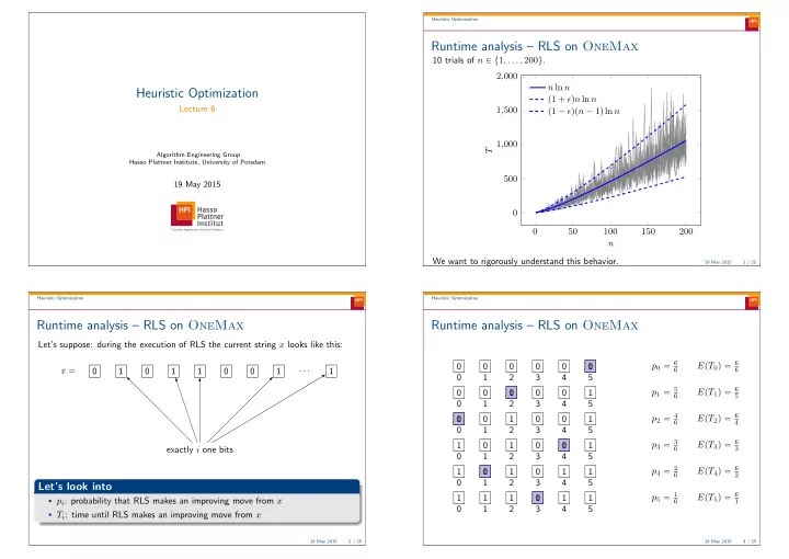 runtime analysis rls on onemax