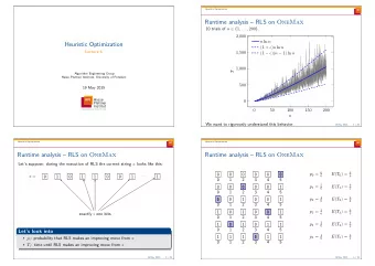 Runtime analysis  RLS on OneMax 10 trials of n  { 1 , . . . , 200 } . 2 , 000 n ln n