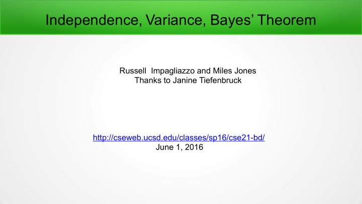 independence variance bayes theorem