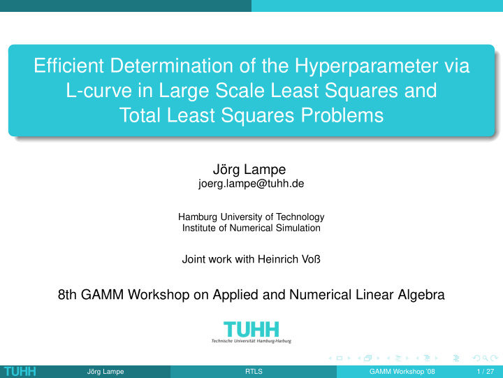 efficient determination of the hyperparameter via l curve