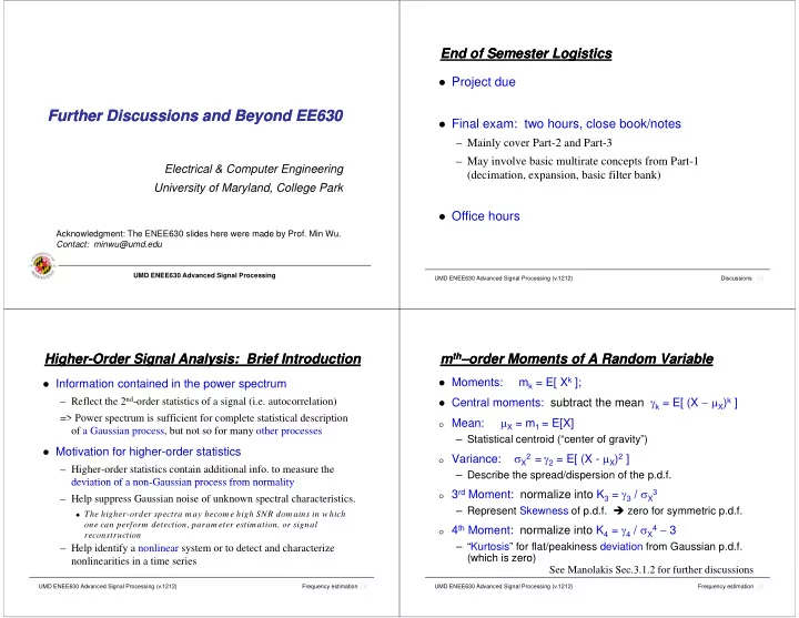 further discussions and beyond ee630 further discussions