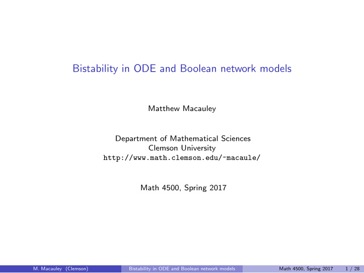 bistability in ode and boolean network models