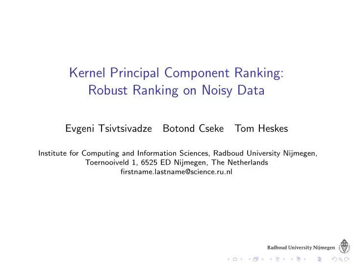 kernel principal component ranking robust ranking on