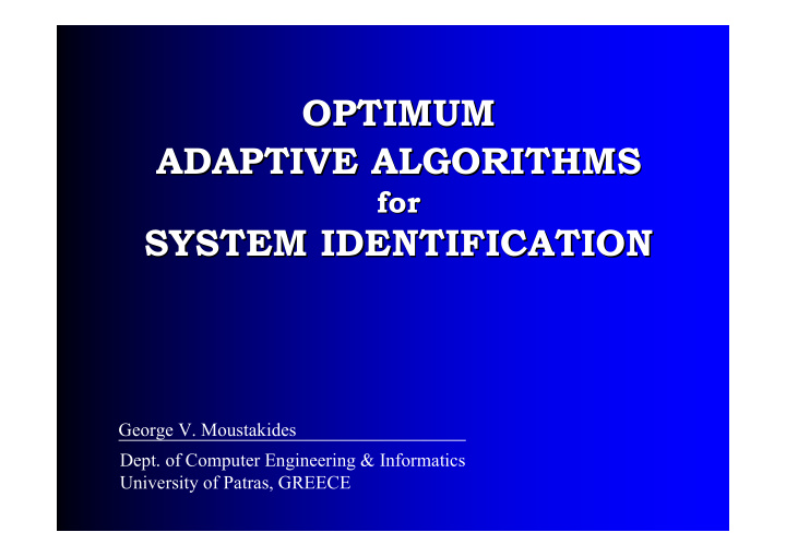 optimum optimum adaptive algorithms adaptive algorithms