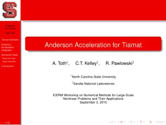 Anderson Acceleration for Tiamat  Anderson  Acceleration  Integration  Numerical Tests  Single Fuel