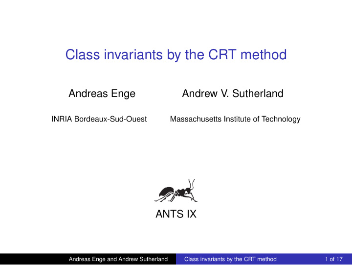 class invariants by the crt method