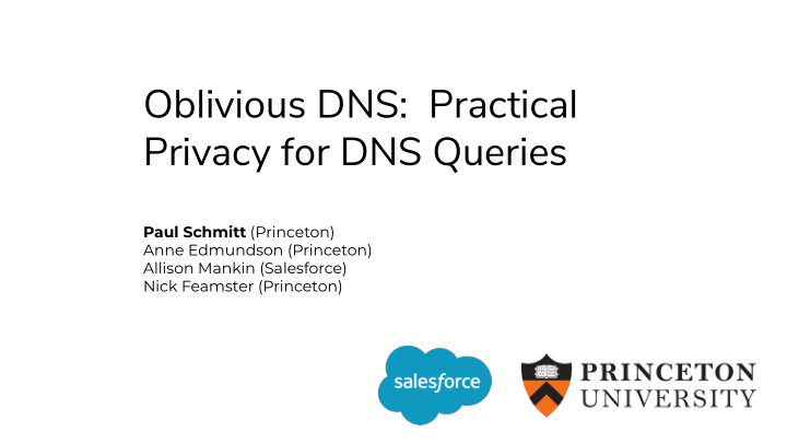 oblivious dns practical privacy for dns queries