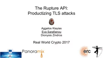 The Rupture API:  Productizing TLS attacks  Aggelos Kiayias  Eva Sarafianou  Dionysis Zindros  Real