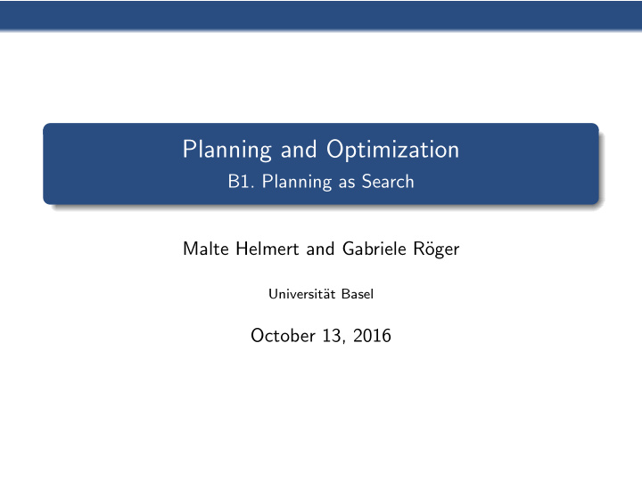 planning and optimization