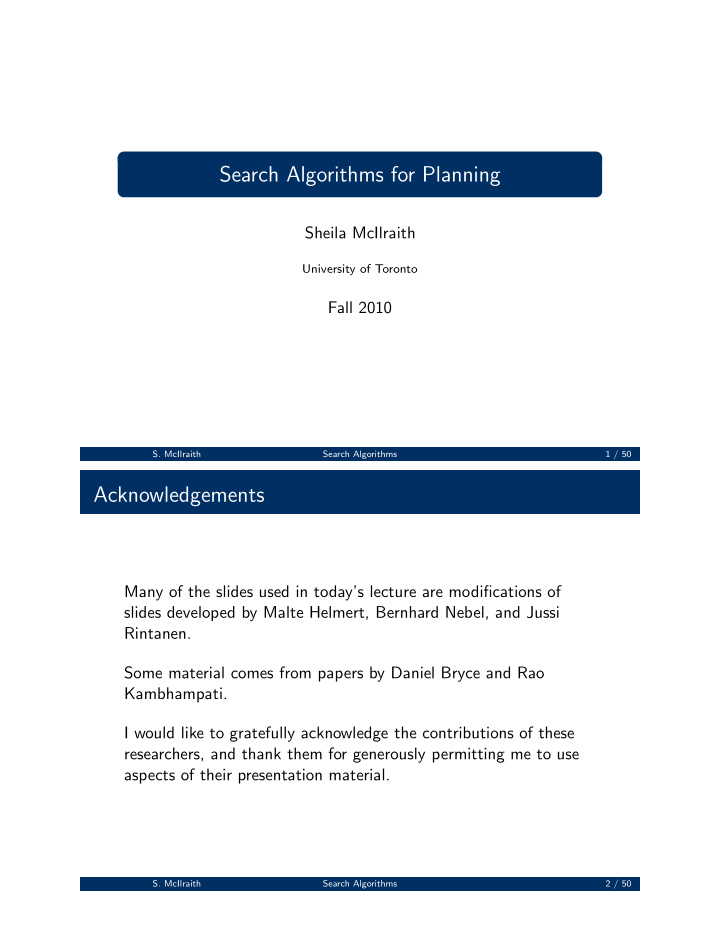 search algorithms for planning