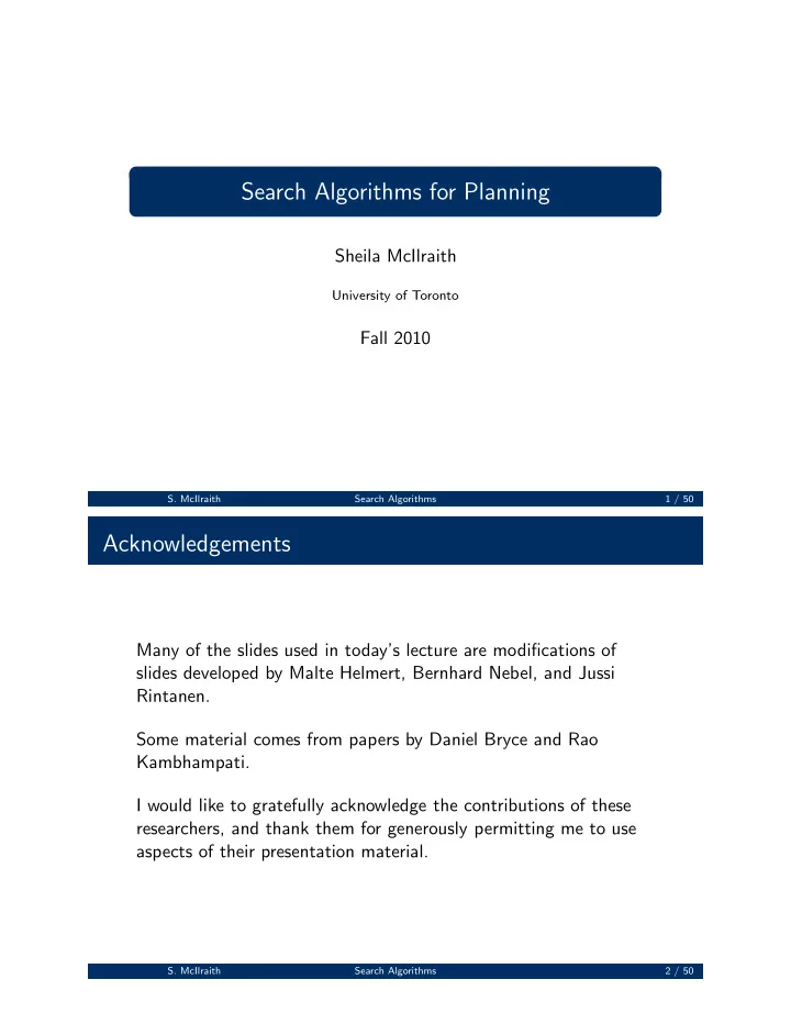 search algorithms for planning