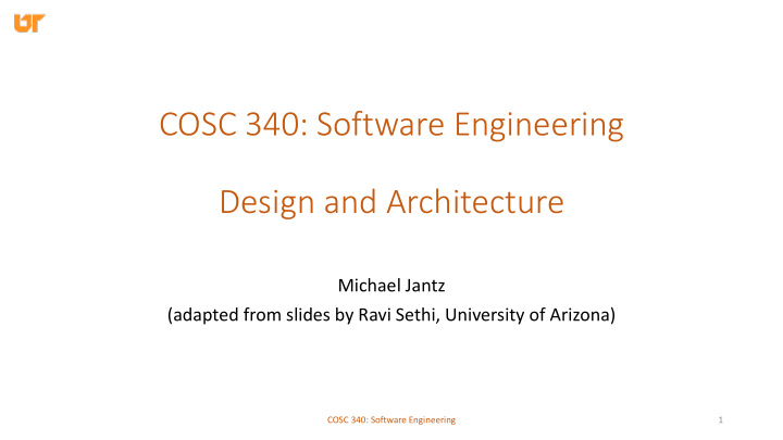 cosc 340 software engineering design and architecture
